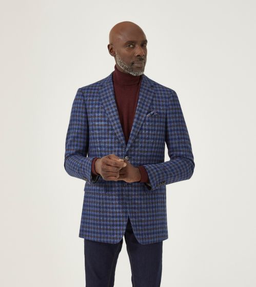 blue checkered jacket