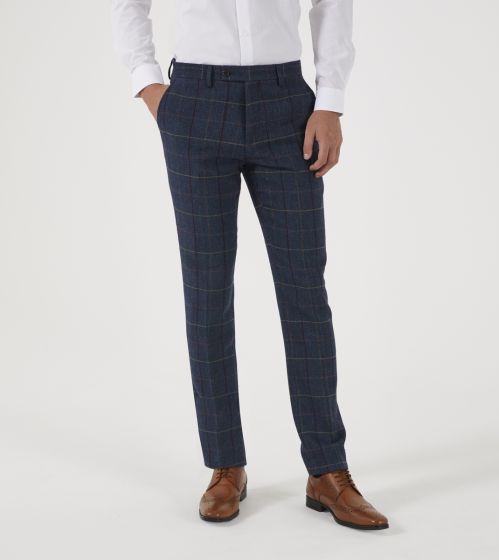 Mens navy hot sale tartan trousers