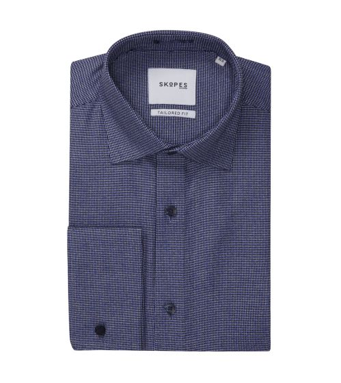 Premium Cotton Formal Shirt Tailored Navy Micro Puppytooth