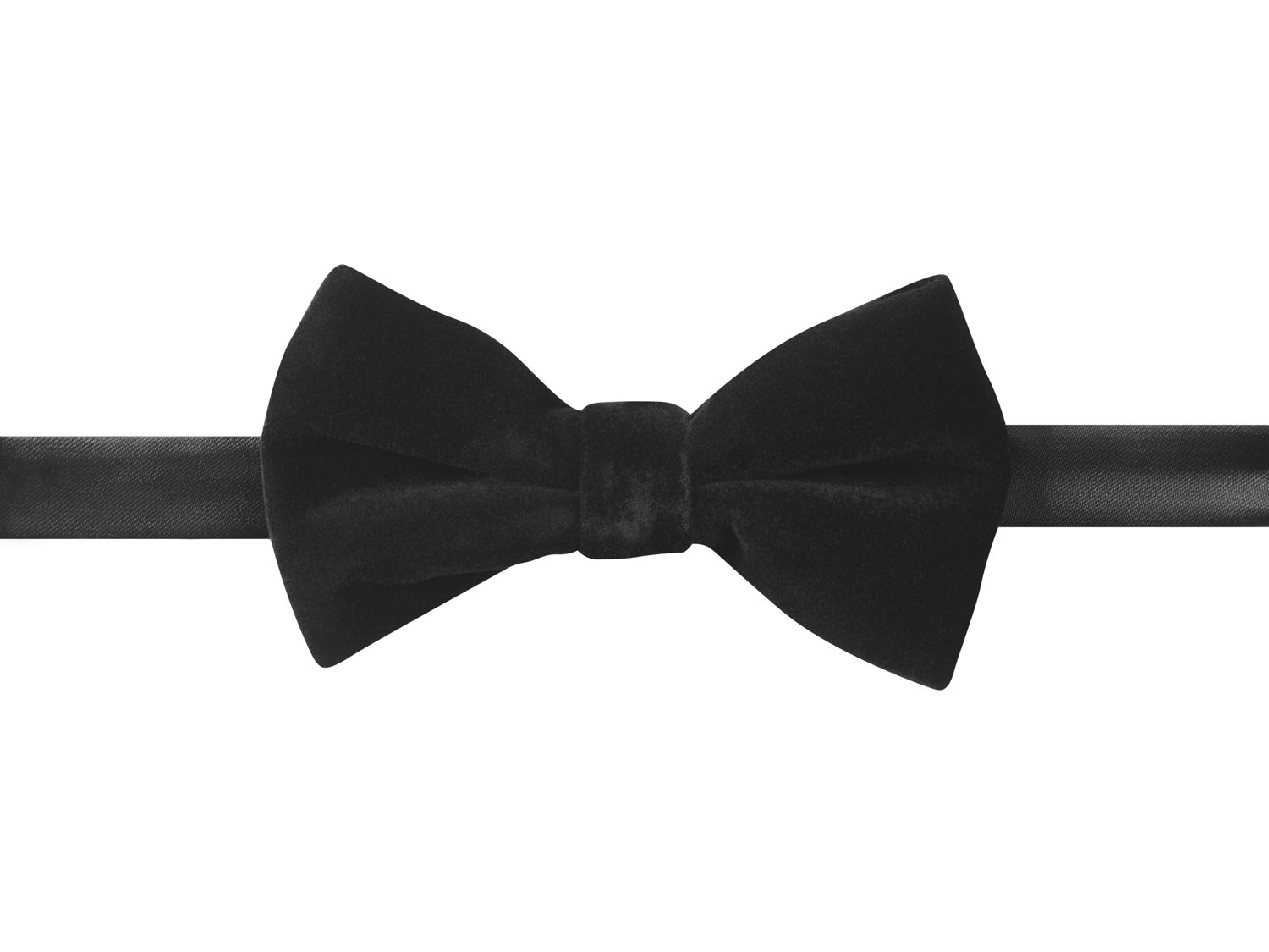 Ready-Tie Black Velvet Bow Tie and White Pocket Square
