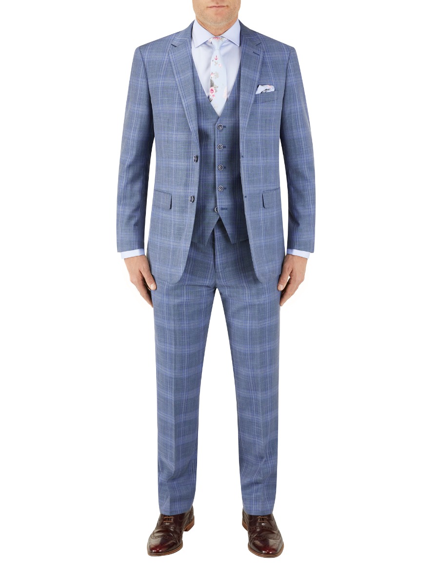 blue check suit trousers