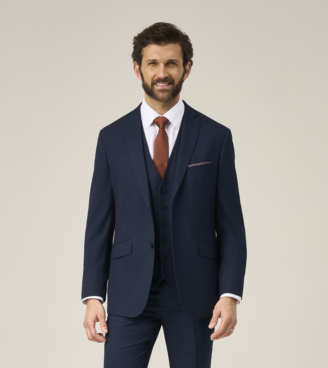 Harcourt Tailored Suit Navy Blue Tweed Effect