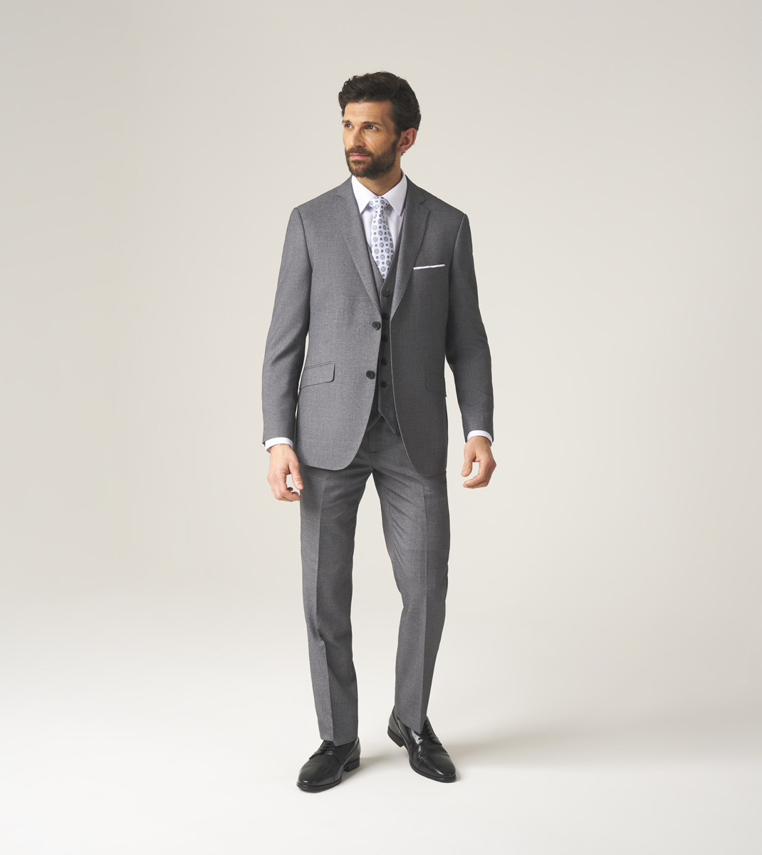 Harcourt Tailored Suit Silver Grey Tweed Effect